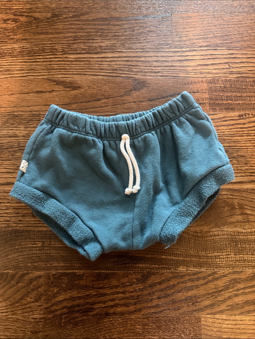 Kids Terry Diaper Cover Shorts in Teal with Drawstring